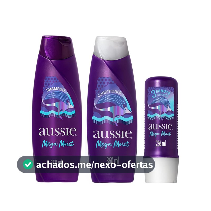 Kit Aussie Mega Moist Shampoo 360ml + Condicionador 360ml + 3MM 236ml