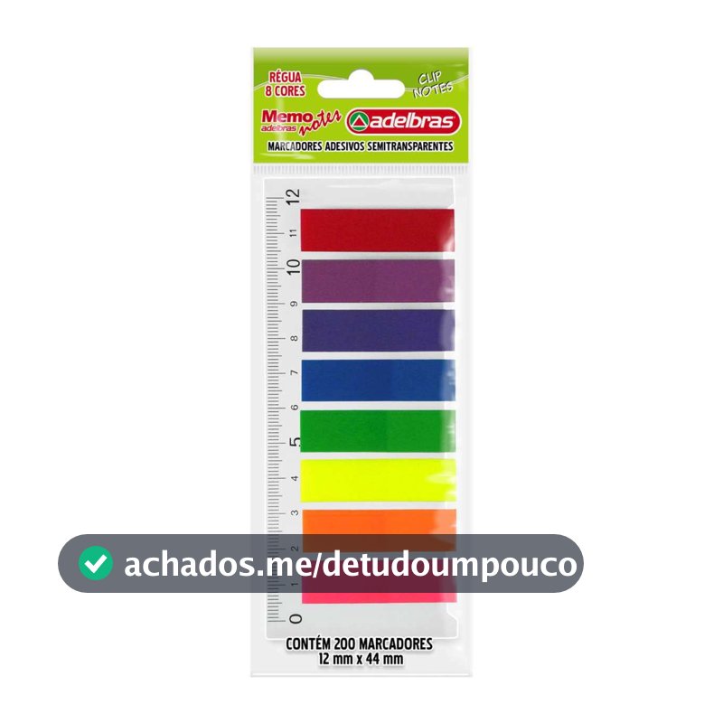 Bloco Marcador de Página, Adelbras, Adesivo, Memonotes, 8 Cores Neon, 200 Folhas, Multicor