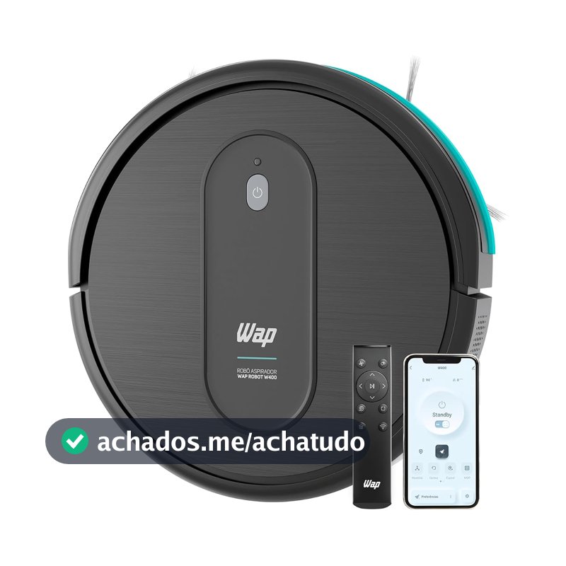WAP Aspirador de Pó Robô ROBOT W400 3 em 1, Automático, 300ml, Compatível com Assistentes de Voz, 30W 10,8VDC Bivolt