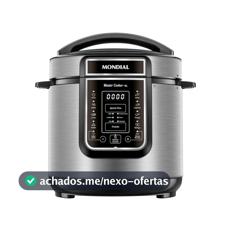 MONDIAL Panela de Pressão Elétrica Digital 6L, Preto/Inox, 1000W, 110V - PE-60-6L-I