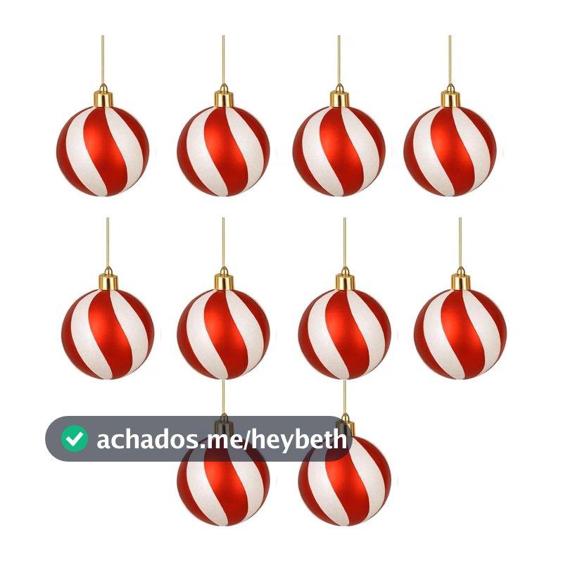Kit 10 Bolas de Natal Listradas Vermelha e Branca 6cm