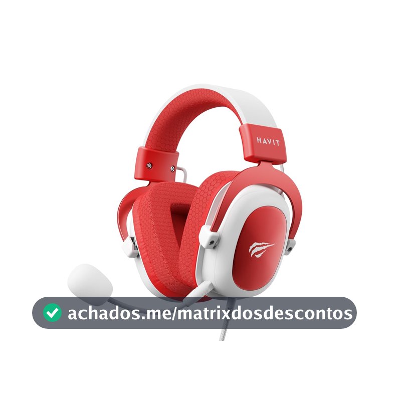 Havit Headphone Fone de Ouvido H2002d Red, Gamer, com Microfone, Falante 53mm, Plug 3, 5mm: compatível com XBOX ONE e PS4, HV-H2002d Cor Vermelho e Branco
