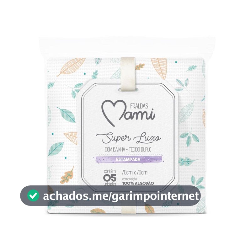 Fralda Pano de Bebê Super Luxo Mami Com Bainha Estampada 70 cm x 70 cm Pacote com 5 Unidades, Neutro