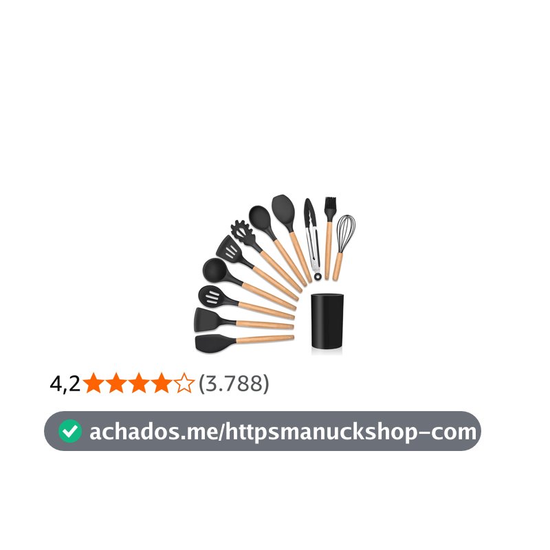 Kit 12 Utensílios De Cozinha Em Silicone E Cabo De Madeira Jogo De Utensílios Resistente ao Calor Antiaderente Premium GAXMARK