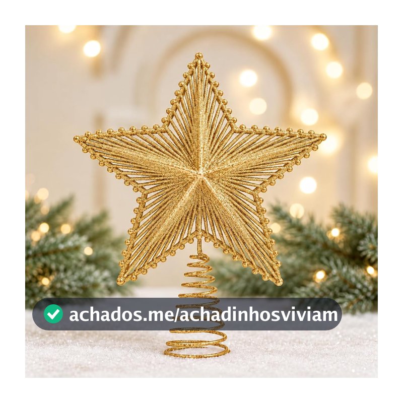 Ponteira Estrela Brilhante Glitter Dourada Prata Vermelha Ponteira Grande 20cm Para Árvore de Natal Decoração Natalina (DOURADA)