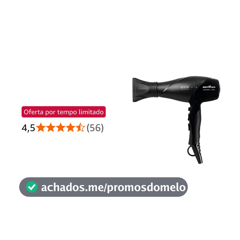 Britânia Secador de Cabelos Preto 2000W BSC2000 220V Bocal Concentrador Metal