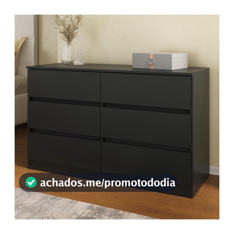 Multimóveis Cômoda com 6 Gavetas 120cm Mp4396 Preto para Quarto