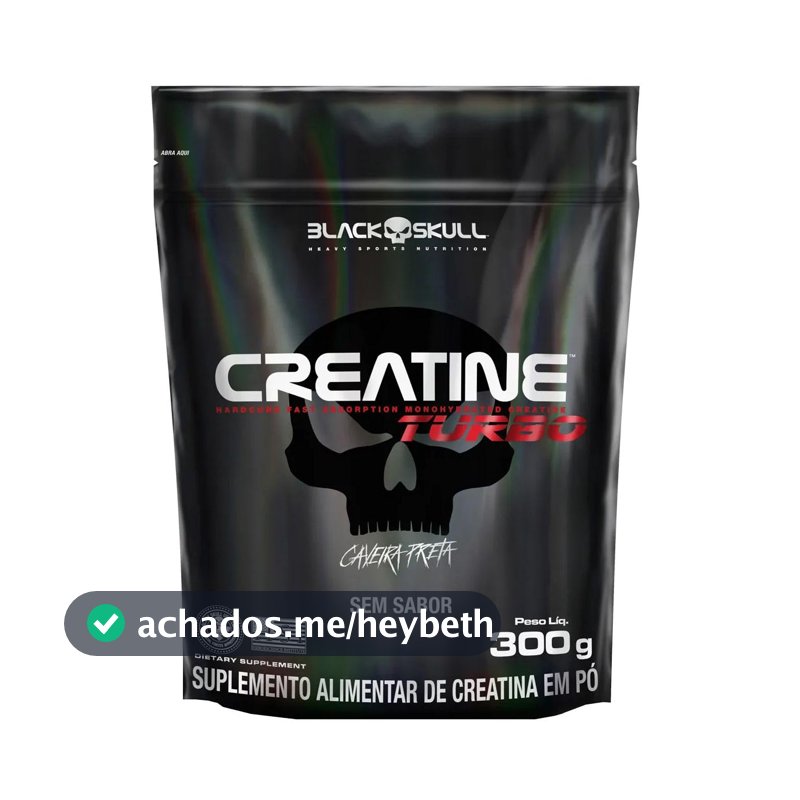 Creatine Turbo BlackSkull - Creatina Monohidratada em pó, com carboidrato para melhor absorção e performance (300g Refil, Sem sabor)