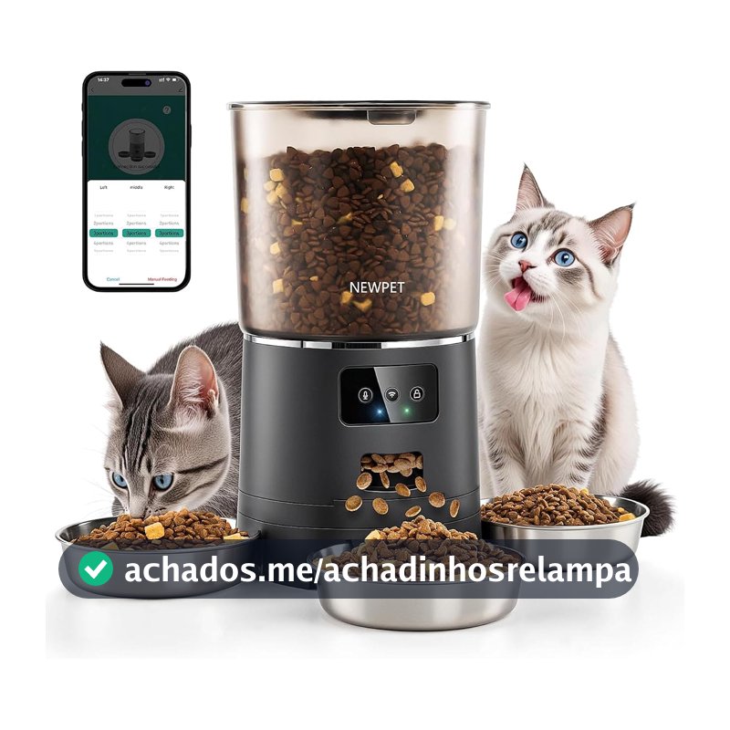 Alimentador Automático para Gatos para 3 Gatos, 6L Alimentador Inteligente WiFi para Animais de Estimação, Sistema Anti-Atolamento forte, Dispensador de Alimentos para Gatos