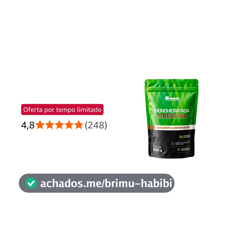 Growth Supplements - Creatina 500g Pouch Treino Musculação Dieta Alta Performance - Growth Supplements