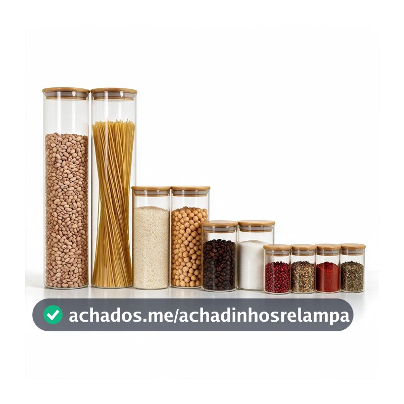 Oikos - Kit 10 Potes de Vidro Herméticos Redondos com Tampa de Bambu