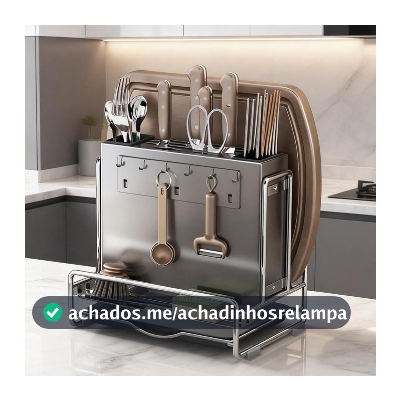 DF Suporte para Armazenamento de Facas, Suporte 3 em 1 para Facas, Talheres e Produtos de Limpeza