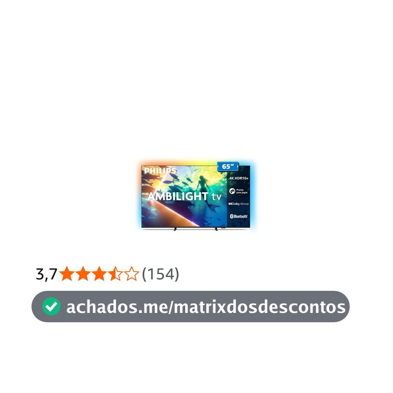 PHILIPS, Smart TV Ambilight 65" 4K, Titan OS, 65PUG8100/78, Comando de Voz, HDR10+/Dolby Atmos, VRR/ALLM, Bluetooth