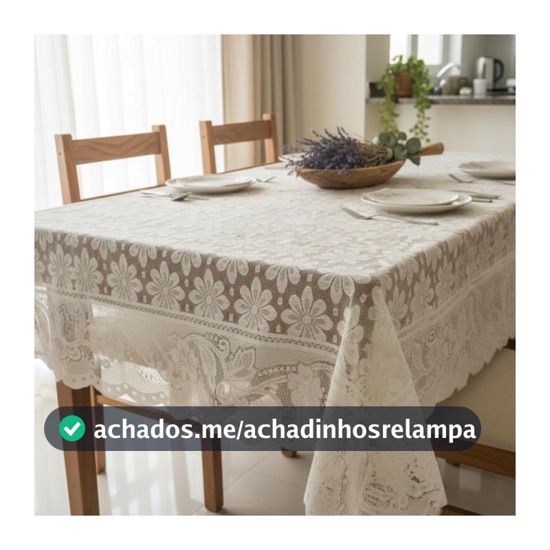 Toalha de Mesa Renda Floral Retangular 6 Lugares 2,30 x 1,50 m Decorativa para Mesa Posta 100% Poliéster (Palha)