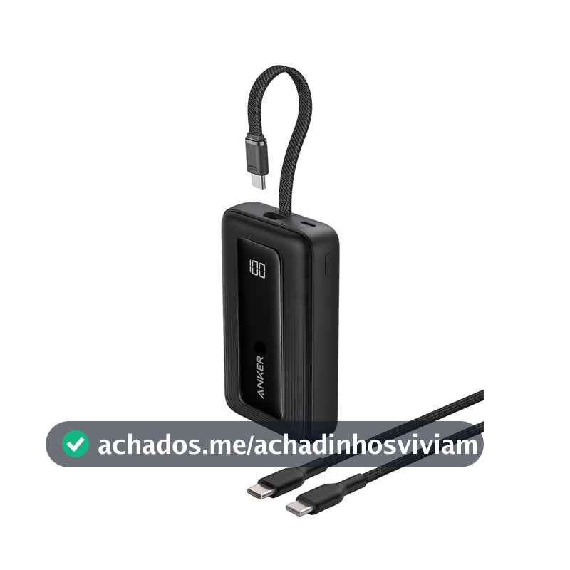Anker Power Bank 10.000mAh 30W, Carregador Portátil, Cabo USB-C Integrado