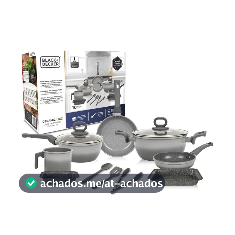 BLACK+DECKER JOGO DE PANELAS 10 PEÇAS CERAMIC LINE - CORPO COM REVESTIMENTO CERÂMICO ANTIADERENTE COM ACABAMENTO GREY GRADIENT, BASE COMPATÍVEL COM INDUÇÃO