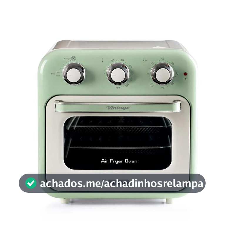 Ariete 4632, Fritadeira 2 em 1, Air Fryer e Forno Elétrico Vintage Verde, Capacidade de 16 Litros, 1400 Wats, Porta Transparente - 127V