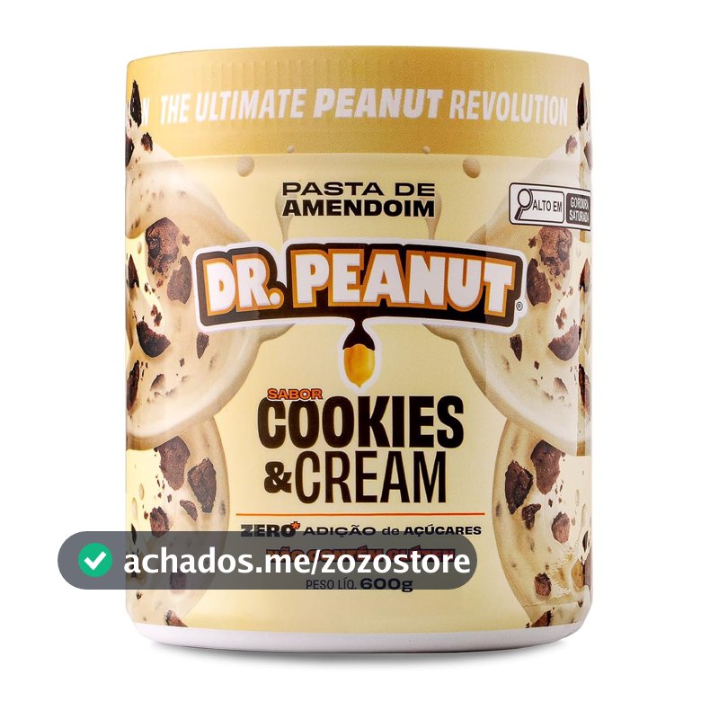 Dr. Peanut Pasta de Amendoim c/Whey Protein - Sabor Cookies & Cream, Pote 600g