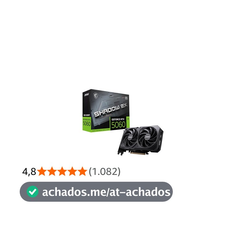 Placa de Video MSI RTX 5060 Shadow 2X OC, 8GB, GDDR7-912-V537-037