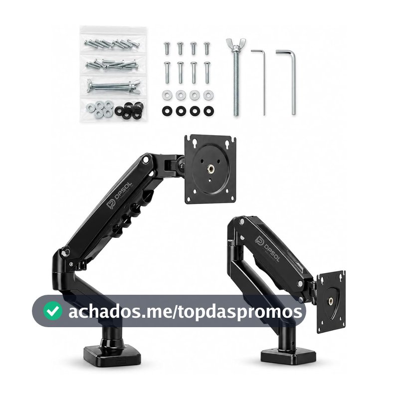 Braço articulado, suporte Articulado de Mesa, Pistão a Gás, Design Compacto e Retrátil, Ergonômico, Monitores 13'' a 35'', 2kg a 9kg, fixação monitor universal padrão vesa de 75x75mm e 100x100mm