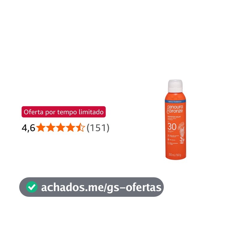 Protetor Solar Aerossol Spray FPS 30 Cenoura & Bronze 200ml