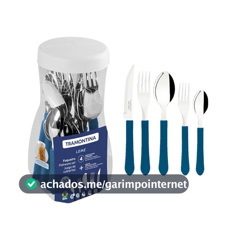 Faqueiro Inox 20 peças Leme Azul - Tramontina