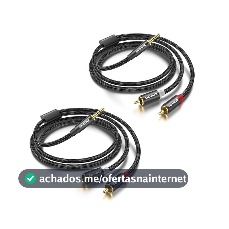 Smithok Pacote com 2 cabos 3,5 mm para RCA, banhado a ouro, nylon trançado 1/8 macho para macho cabo auxiliar estéreo [esquerda/direita] adaptador divisor Y para tablets, alto-falantes, smartphones