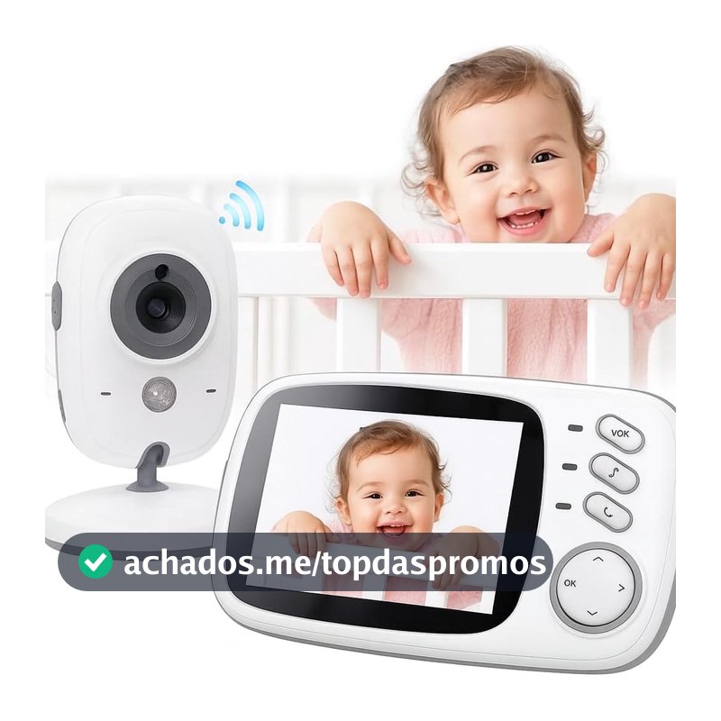 Babá Eletrônica Câmera para Bebês com Tela de 3.2" Visão Noturna 10M Infravermelha Monitoramento Temperatura, Áudio Bidirecional, Detecção de Som VOX, Modo Soneca Contem Visão Noturna Canção de Ninar