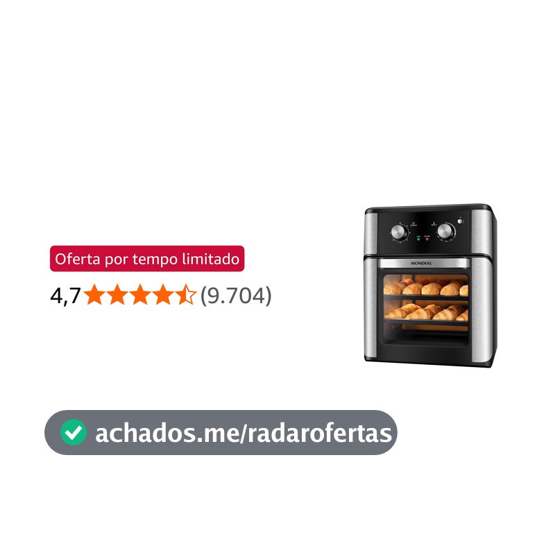 MONDIAL Fritadeira Air Fryer Forno Oven Analógica 12L, Preto, 2000W, 110V - AFON-12L-AB
