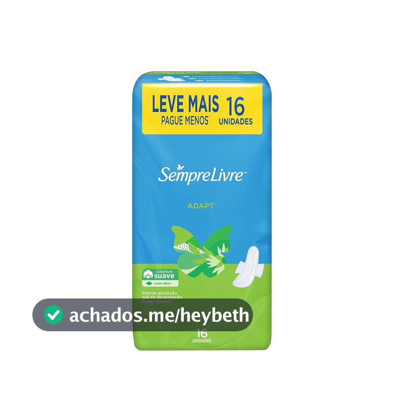 Absorvente com Abas Sempre Livre Adapt, Cobertura Suave, 16 Unidades