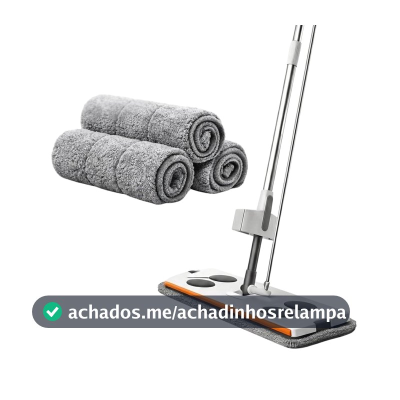 Esfregão Grande, Rodo Grande, Mop Mágico Limpeza, 360 Graus, Limpeza Fácil, 4 Panos de Microfibra