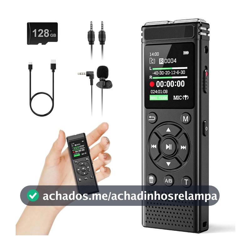 Gravador de voz digital de 136 GB com reprodução, dispositivo de gravação de áudio de 9000 horas, gravador ativado por voz com redução de ruído, repetição A-B, reprodutor de MP3 e senha
