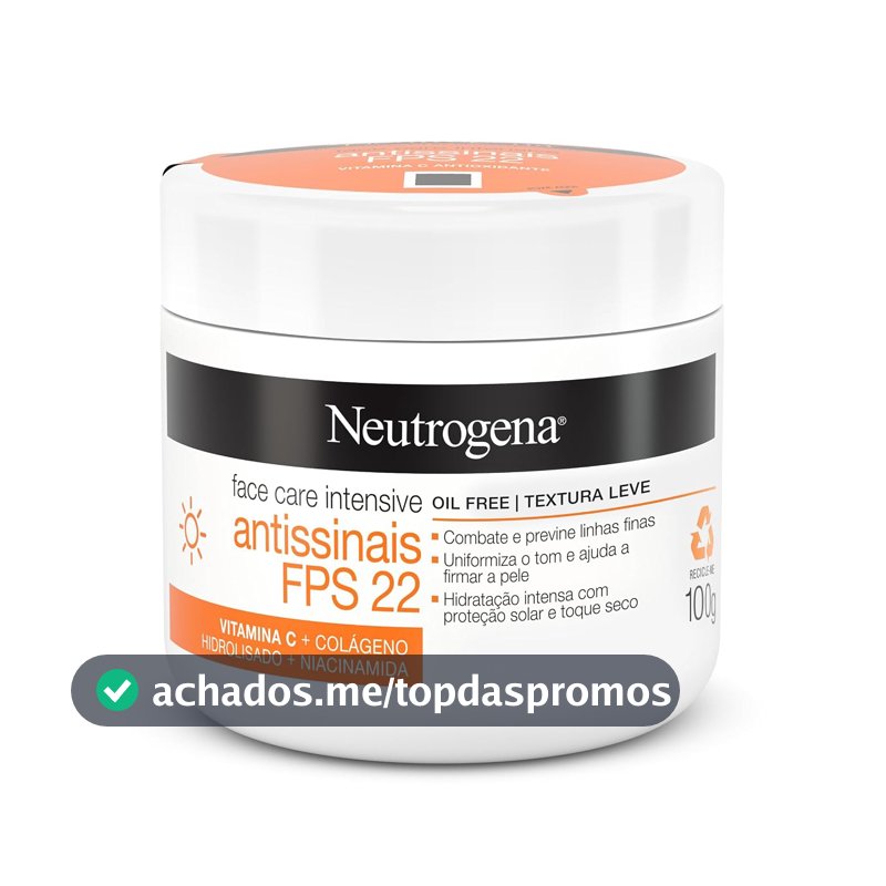 Creme Facial Antissinais Neutrogena Face Care Intensive, FPS 22, 100g