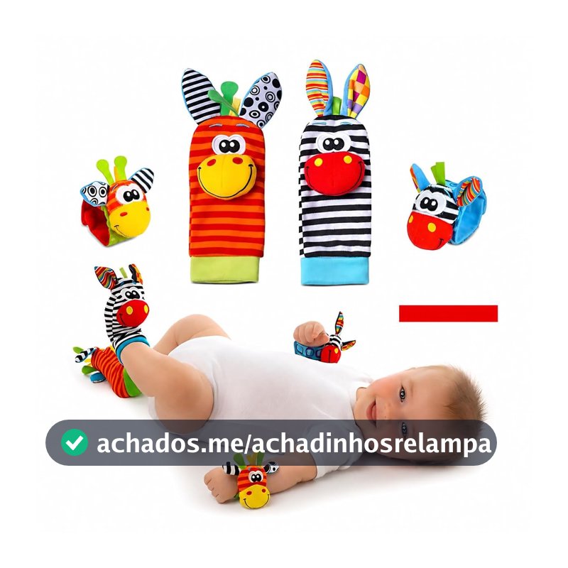 Kit Meias e Pulseiras com Chocalho para Bebê 4 Peças – 2 Meias e 2 Pulseiras Sensoriais, Brinquedo Educativo para Recém-Nascido, Estimula Coordenação Motora e Desenvolvimento, 0 a 12 Meses, Zebrinha
