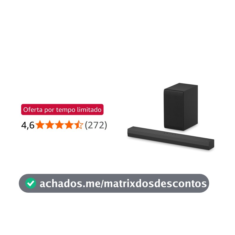 Soundbar LG 300W RMS, 2.1 Canais, Dolby Digital, Sem fios, Bluetooth 5.3, Entrada Óptica, HDMI, AI Sound Pro - S40T