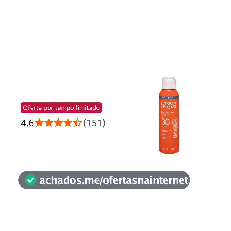 Protetor Solar Aerossol Spray FPS 30 Cenoura & Bronze 200ml