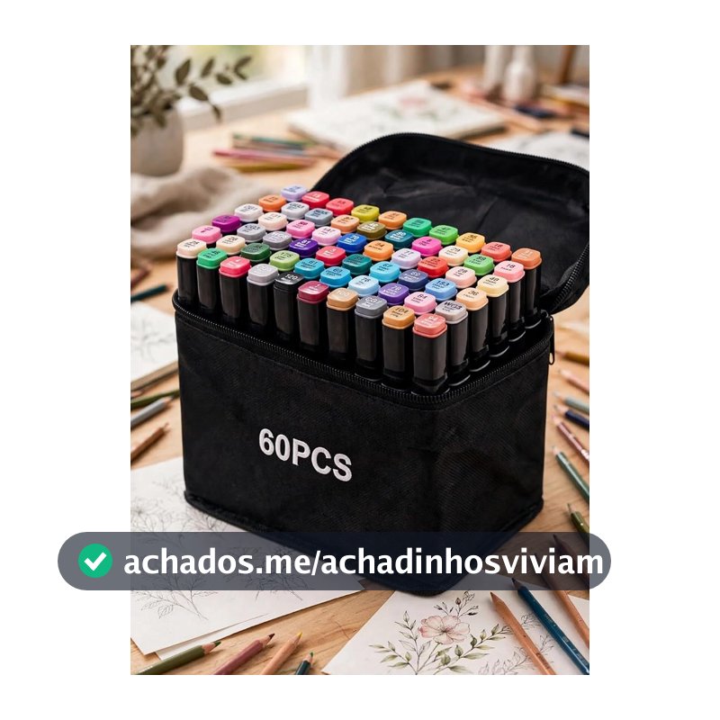 Kit de 60 Canetas Marcador Permanente Ponta Dupla Coloridas para Desenho Profissional Escolar Infantil com Estojo Organizador Base Artista Canetinhas Hidrográficas Alcool Caneta para Colorir