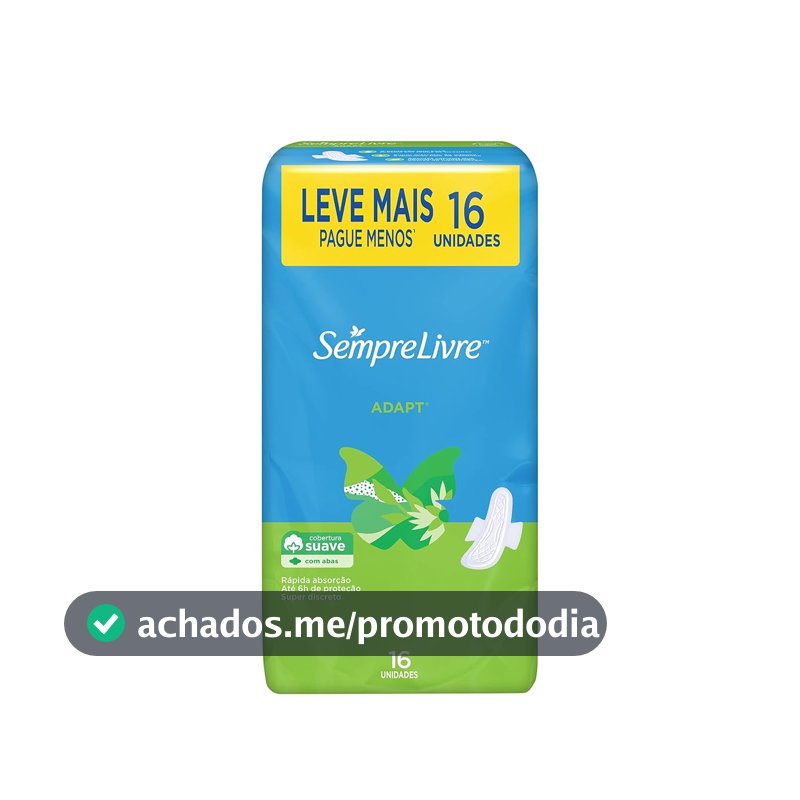 Absorvente com Abas Sempre Livre Adapt, Cobertura Suave, 16 Unidades