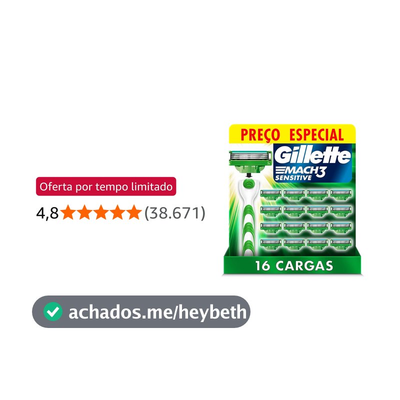Carga para Aparelho de Barbear Gillette Mach3 Sensitive 16 unidades