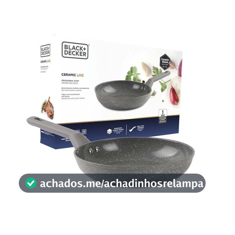 BLACK+DECKER FRIGIDEIRA 18 CM 1,1 LITROS CERAMIC LINE - CORPO COM REVESTIMENTO CERÂMICO ANTIADERENTE COM ACABAMENTO EXTERNO NA COR CINZA E BASE COMPATÍVEL COM INDUÇÃO - GREY MARBLE