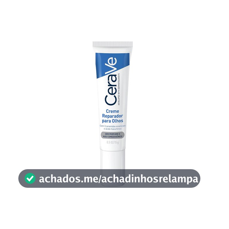 CeraVe Creme Reparador para Olhos, com 3 Ceramidas Essenciais e Ácido Hialurônico, Hidrata e Restaura a Barreira Protetora, Reduz Olheiras e Bolsas, Sem Perfume e Não Comedogênico, 15g