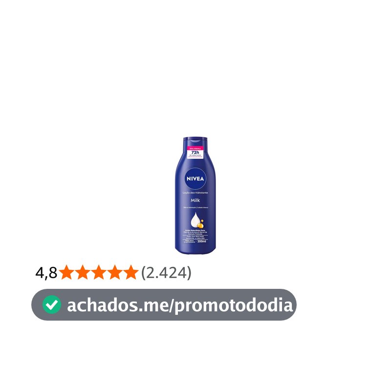 NIVEA Loção Deo-Hidratante Milk 200ml, Hidratação Profunda 72h, Corporal, Hialurônico Puro, Pele Seca e Extrasseca