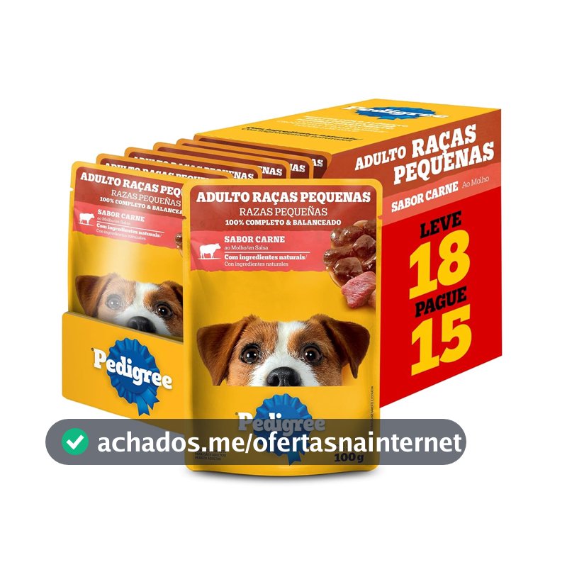 Pack Ração Úmida Pedigree Sachê Carne ao Molho para Cães Adultos de Raças Pequenas - Leve 18 Pague 15