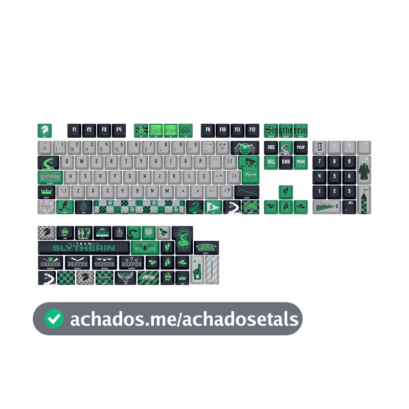 Kit de Keycaps Redragon Harry Potter Hogwart’s Special Edition Sonserina Cinza e Verde PBT Dye Sub Perfil OEM ABNT2 136 Teclas HP-942