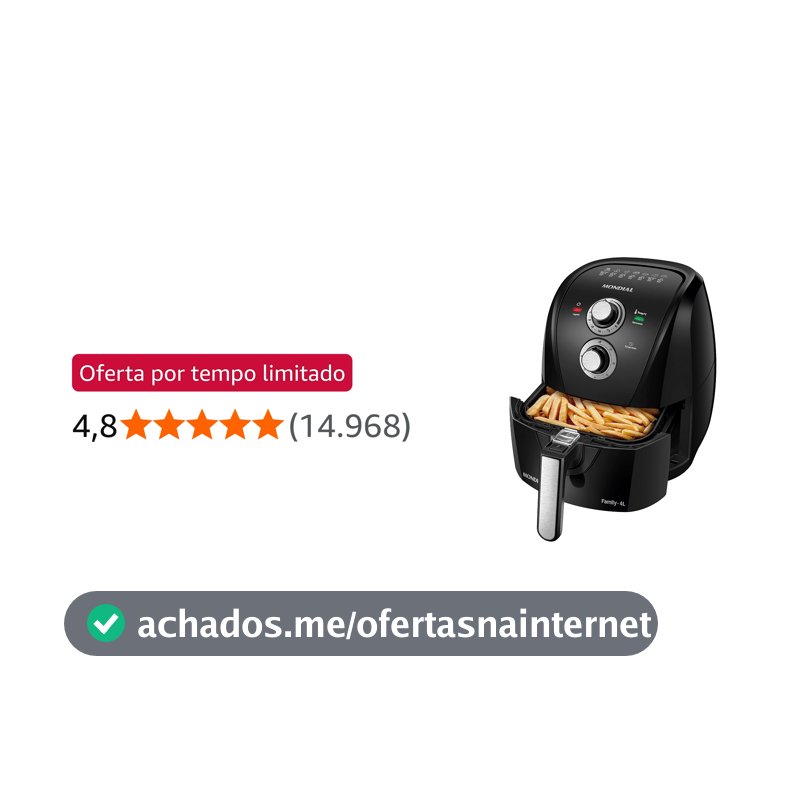 MONDIAL Fritadeira Sem Óleo Air Fryer 4L, Preto/Prata, 1500W, 110V - AFN-40-BFS