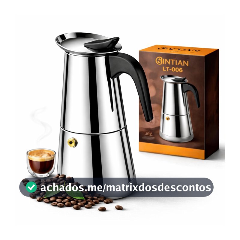 Cafeteira Italiana Moka Expresso Inox 300ml para 6 Xícaras, Café Mais Encorpado, Intenso e Aromático, Preparo Rápido sem Filtro, Design Clássico, Compatível Fogão a Gás, Elétrico, Resistente