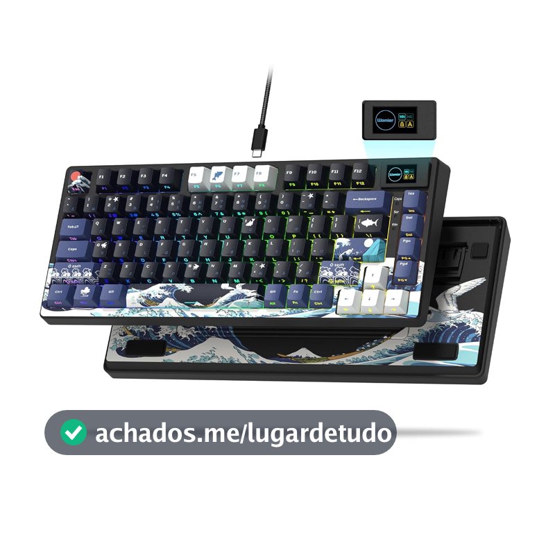 Womier S-K80 75% Keyboard with Color Multimedia Display Mechanical Gaming Keyboard, Wired Hot Swappable Gasket Mount RGB Custom Keyboard, Pre-lubed Stabilizer for Mac/Win, Black Kanagawa