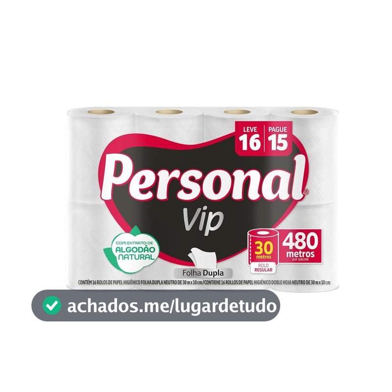 Personal Papel Higiênico Vip Folha Dupla, 16 Unidades Branco (Embalagem Pode Variar)