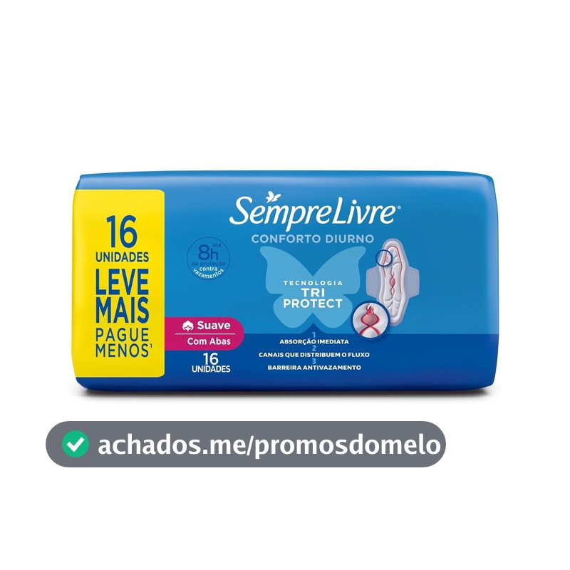 Absorvente Diurno com Abas Sempre Livre, Cobertura Suave, 16 Unidades