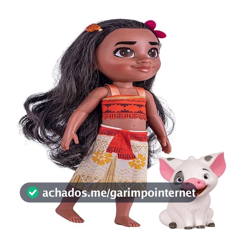 Brinquedo Boneca Princesa Moana 45cm e Porquinho Pua 8cm Disney em Plástico Vinil +3 Anos Cotiplas - 2600